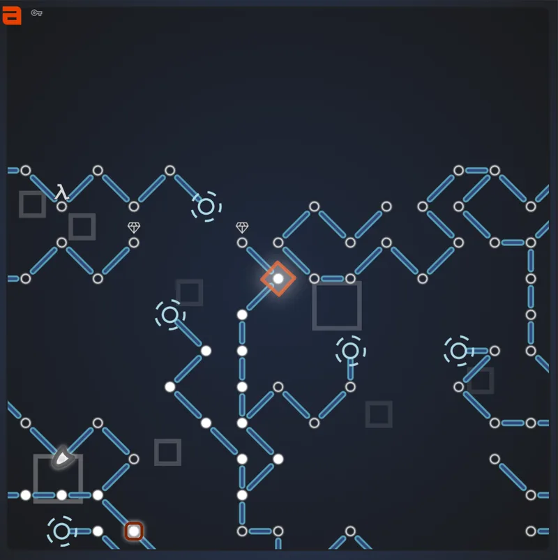 Alpha Maze screenshot showing a blue maze route