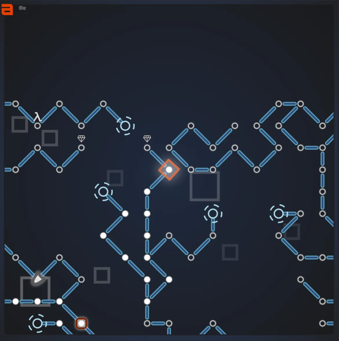 Alpha Maze screenshot showing a blue maze route