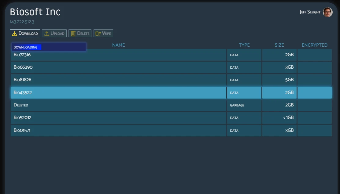 Download screen showing the file transfer completing inside the terminal