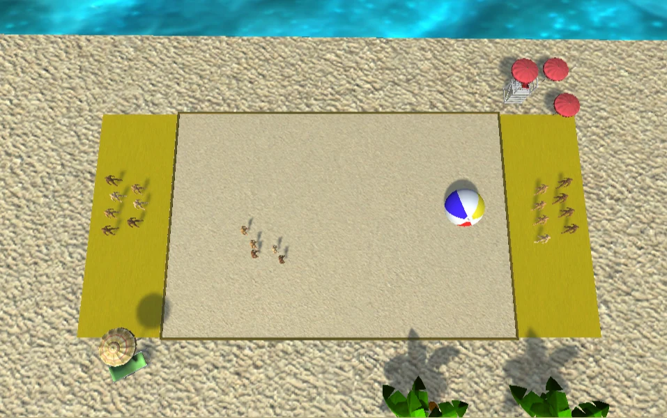 The Beach Ball Game screenshot showing the play field, beach ball, and surrounding players