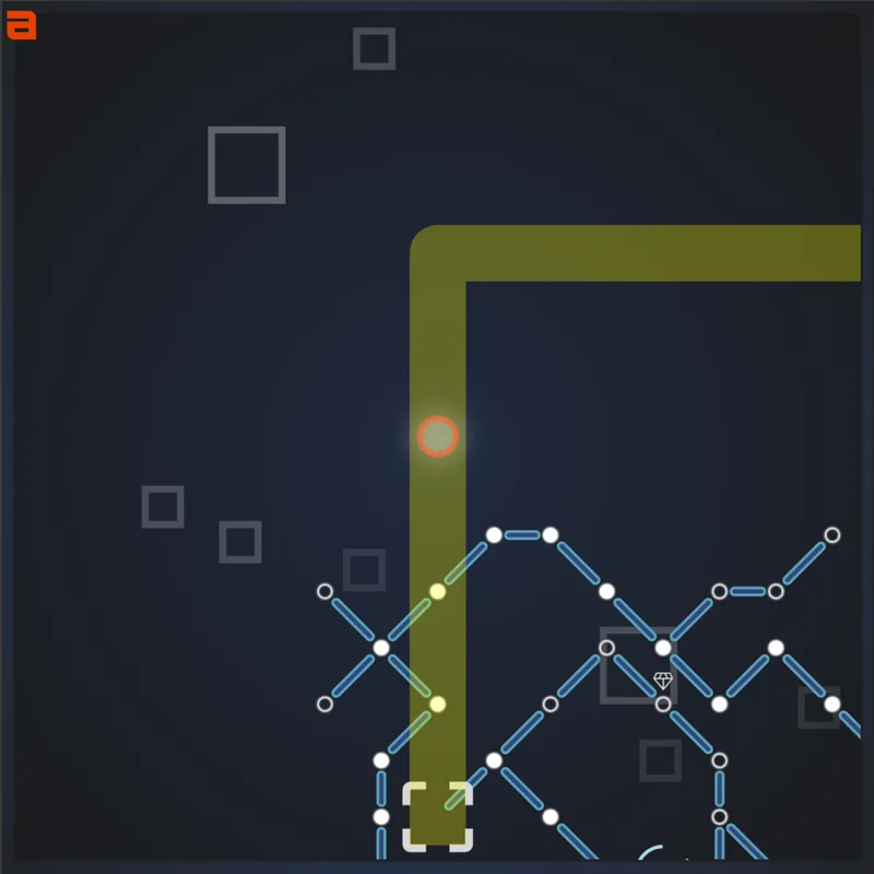Alpha Maze screenshot showing a lightbridge route branching through the maze